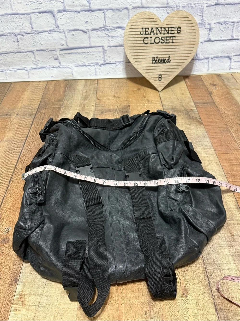 Heavy Duty Black Leather Motorcycle Backpack  Pre owned good condition.. there i